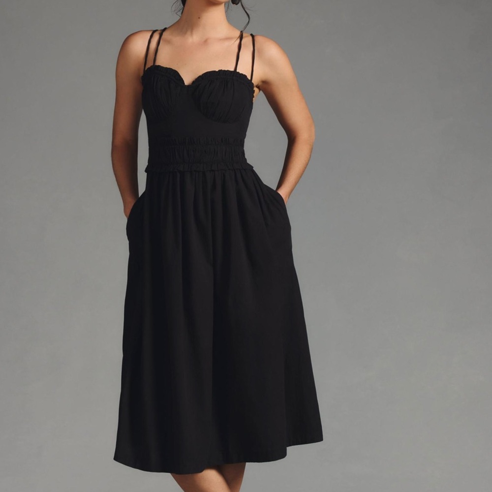 Anthropologie Black Corset Midi Dress